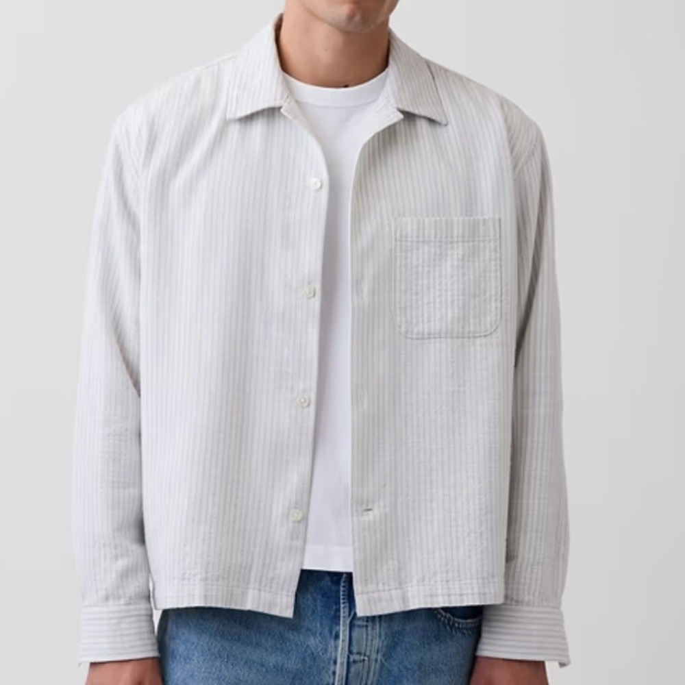 NWT GAP Mens XL Relaxed Fit Striped Cotton Long Sleeve Button Up Shirt White Blu